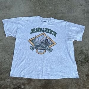 Vintage 1990s Gildan Famous T Train Graphic T-shirt Gray Colorado Crew Neck